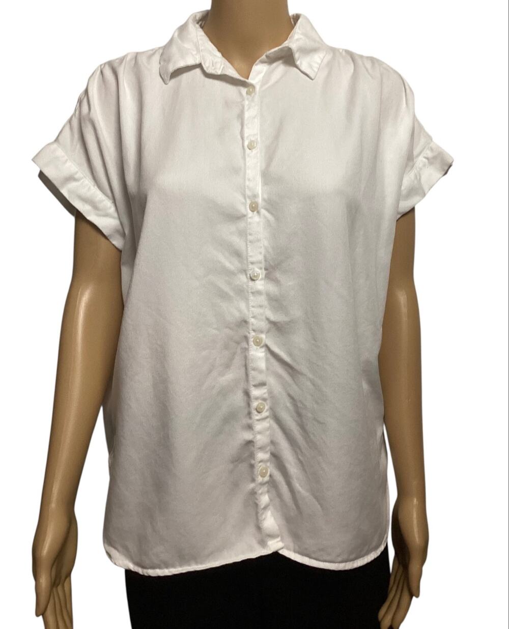 Quince White Vntg Wash 100% Tencel Camp Shirt Short Sleeve Button Down Blouse S